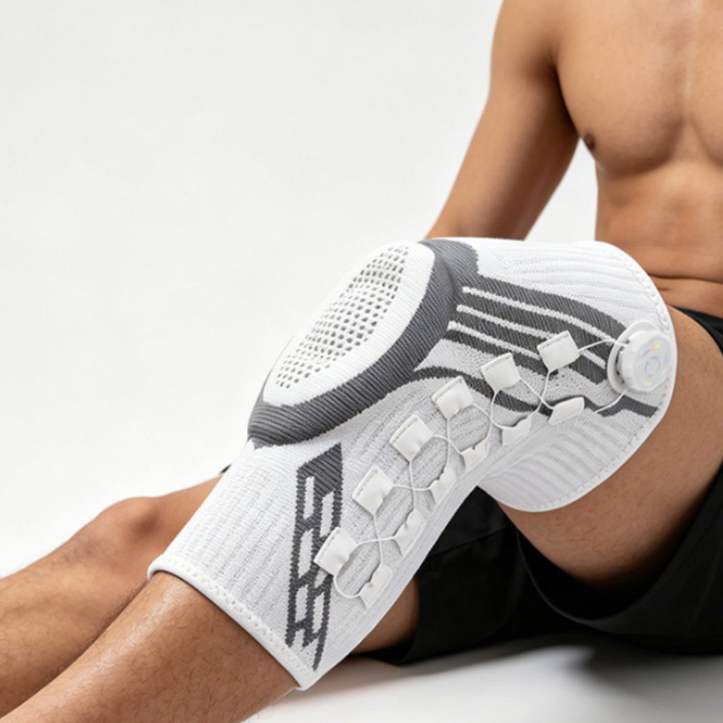 Nahaufnahme Bandagebank Kniebandage am Knie
